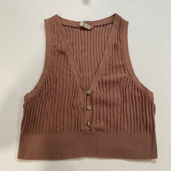 Free People Intimately Ribbed Knit Button Vest Tank Top Brown Size M - Picture 1 of 6